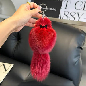 Real Fox Fur Plush Keychain