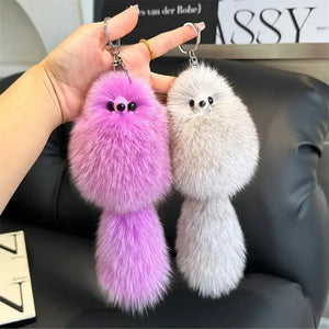Real Fox Fur Plush Keychain