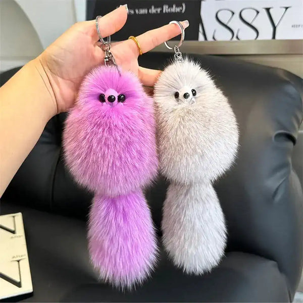 Real Fox Fur Plush Keychain