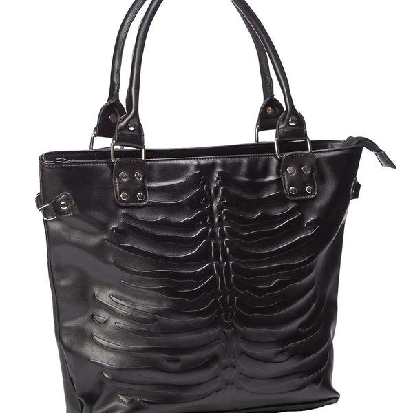 Nocturnia Harajuku Gothic Ribcage Embossed Tote Bag