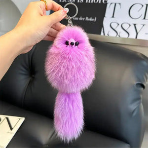 Real Fox Fur Plush Keychain