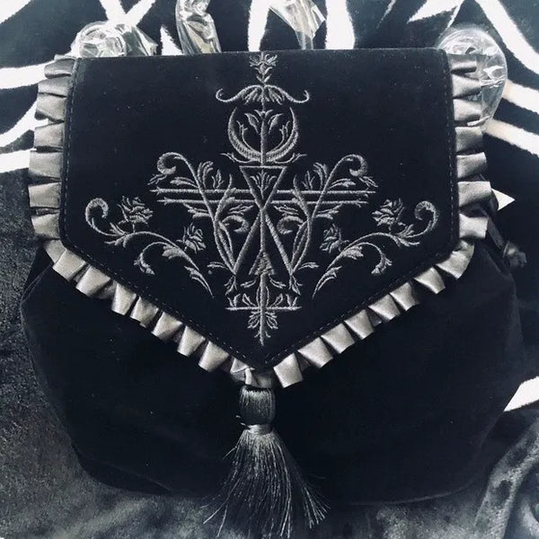 Nocturnia Midnight Hex Gothic Velvet Backpack