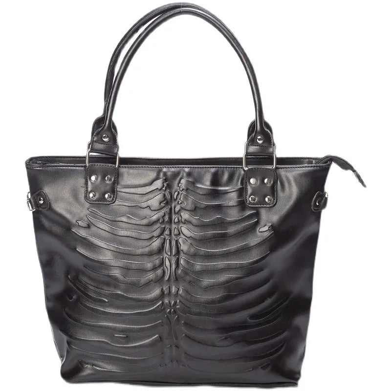 Nocturnia Harajuku Gothic Ribcage Embossed Tote Bag