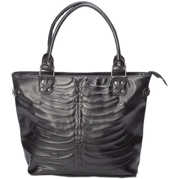 Nocturnia Harajuku Gothic Ribcage Embossed Tote Bag