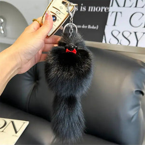 Real Fox Fur Plush Keychain