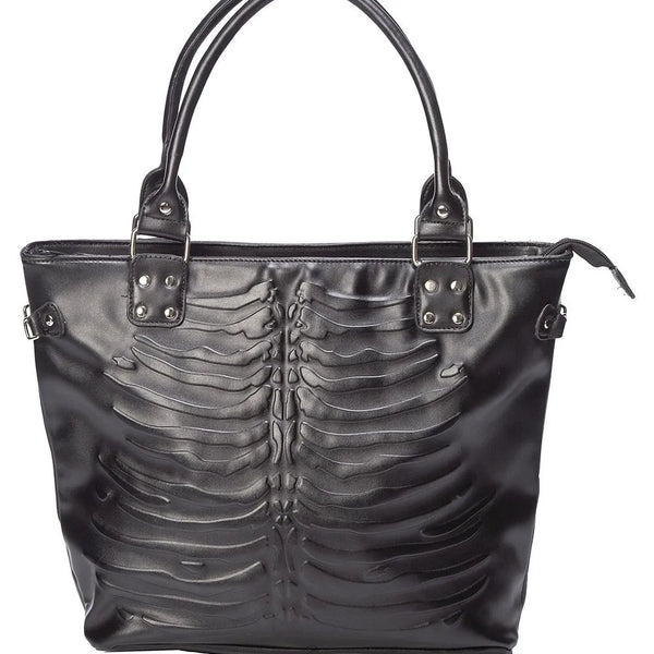 Nocturnia Harajuku Gothic Ribcage Embossed Tote Bag