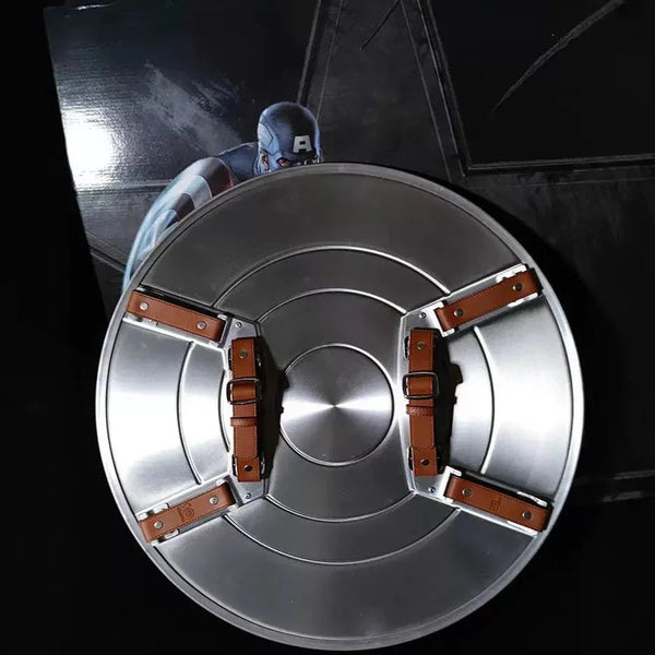 Metallic shield with brown accents on a dark background