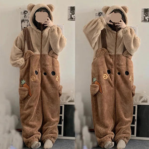Kawaii Cute Hooded Ears Brown Bear Warm Fluffy Onesie - Bear Hugs