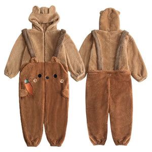 Kawaii Cute Hooded Ears Brown Bear Warm Fluffy Onesie - Bear Hugs