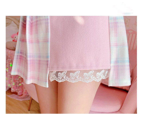 Kawaii Patchwork Plaid Sakura Skirt - Bear Hugs