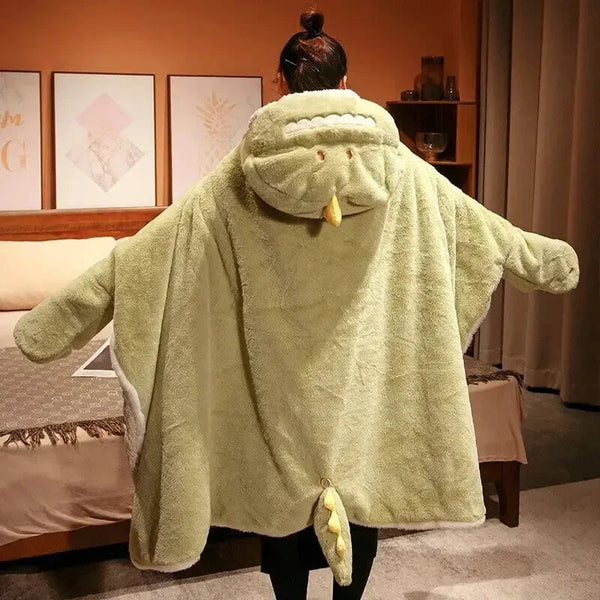 Black Cat Green Dino Plush Cape Hoodie Blanket - Bear Hugs