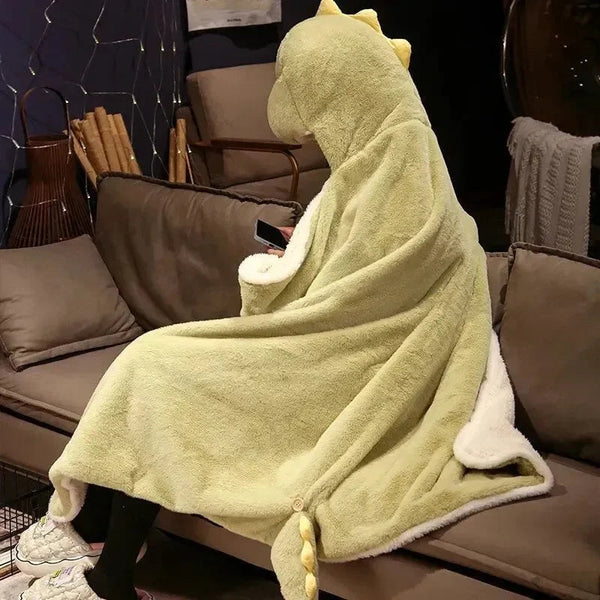 Black Cat Green Dino Plush Cape Hoodie Blanket - Bear Hugs