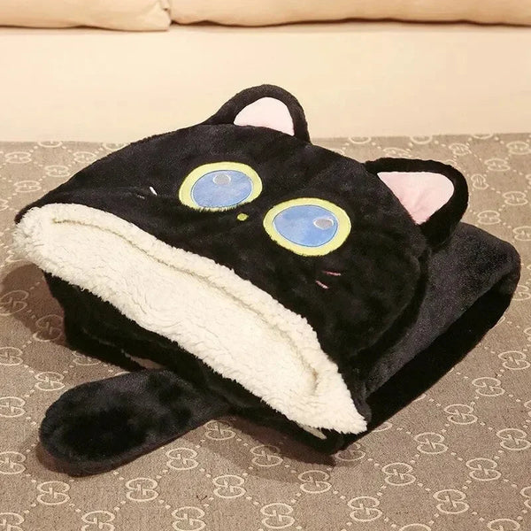 Black Cat Green Dino Plush Cape Hoodie Blanket - Bear Hugs