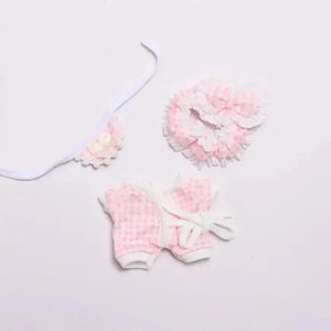 Handmade Labubu Plaid Floral Pajamas Outfit with Accessories - Bear Hugs