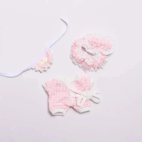 Handmade Labubu Plaid Floral Pajamas Outfit with Accessories - Bear Hugs