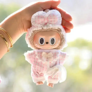 Handmade Labubu Plaid Floral Pajamas Outfit with Accessories - Bear Hugs