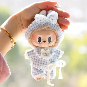 Handmade Labubu Plaid Floral Pajamas Outfit with Accessories - Bear Hugs