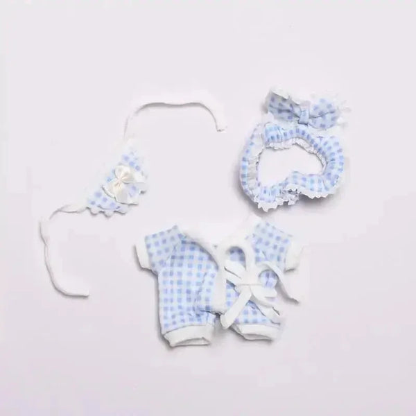 Handmade Labubu Plaid Floral Pajamas Outfit with Accessories - Bear Hugs