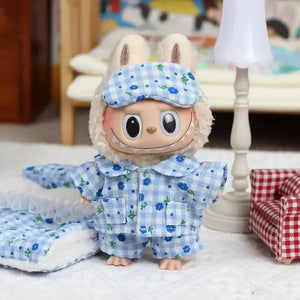 Handmade Labubu Plaid Floral Pajamas Outfit with Accessories - Bear Hugs