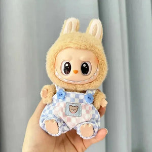 Handmade Labubu Summer Dungarees Checked Bear Outfit with Accessories - Bear Hugs