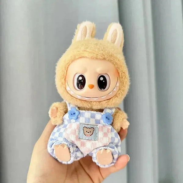 Handmade Labubu Summer Dungarees Checked Bear Outfit with Accessories - Bear Hugs