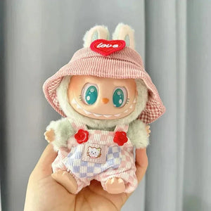 Handmade Labubu Summer Dungarees Checked Bear Outfit with Accessories - Bear Hugs