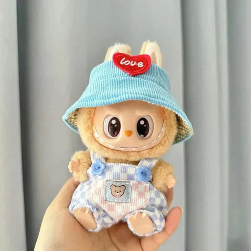 Handmade Labubu Summer Dungarees Checked Bear Outfit with Accessories - Bear Hugs