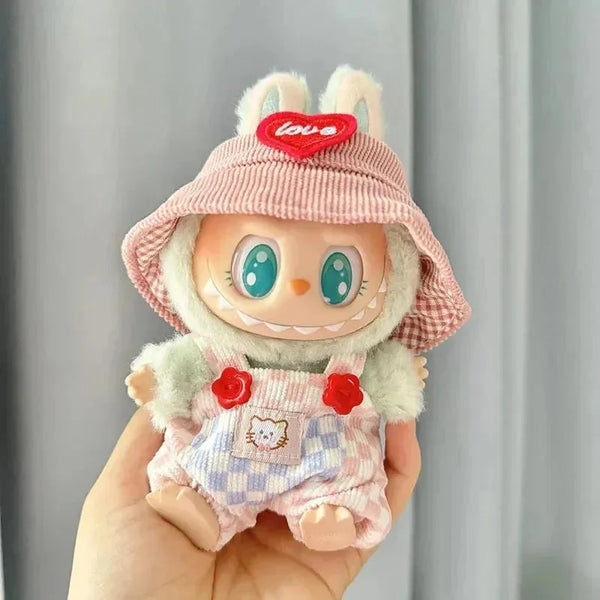 Handmade Labubu Summer Dungarees Checked Bear Outfit with Accessories - Bear Hugs