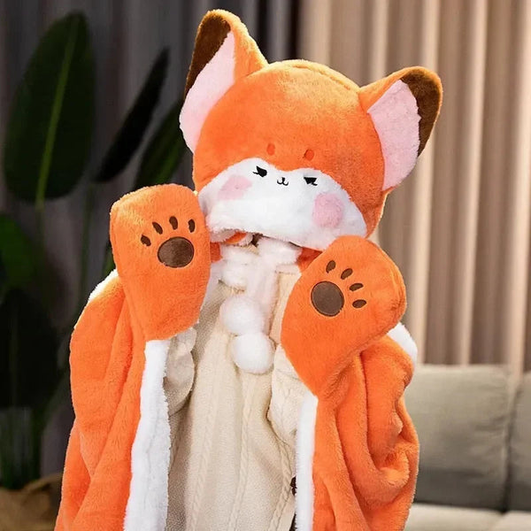 Lovely Orange Fox Plush Cape Hoodie Blanket - Bear Hugs