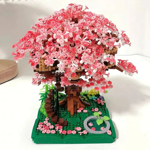 Pink Sakura Tree House Pond Nano Building Blocks - Bear Hugs