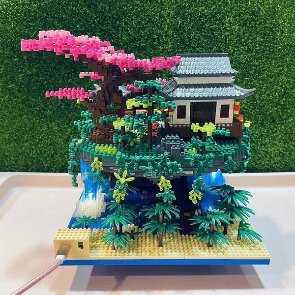 Waterfall Japanese House Sakura Tree Floating Island Nano Building Blocks | Limited Stock - Bear Hugs