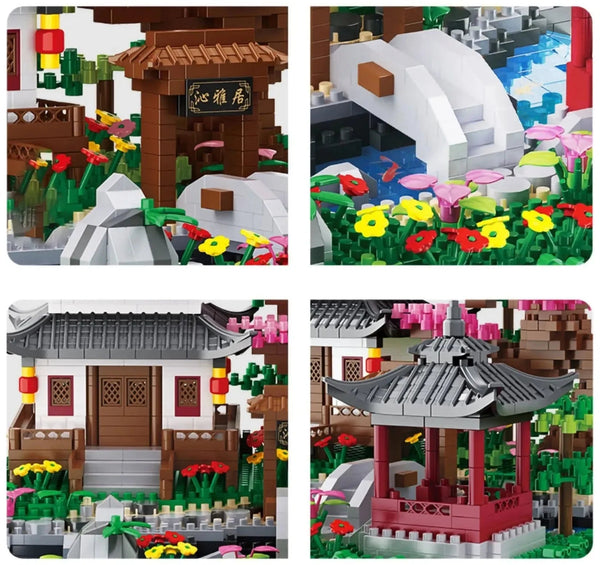 Waterfall Japanese House Sakura Tree Floating Island Nano Building Blocks | Limited Stock - Bear Hugs