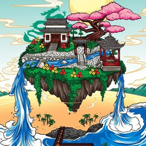 Waterfall Japanese House Sakura Tree Floating Island Nano Building Blocks | Limited Stock - Bear Hugs