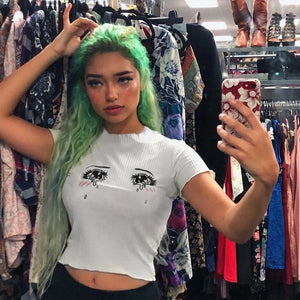 Knit Sad Eyes Crop Top - Bear Hugs