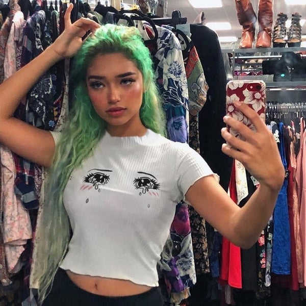 Knit Sad Eyes Crop Top - Bear Hugs