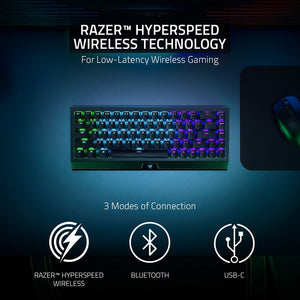 Razer Blackwidow V3 Mini Hyperspeed - Phantom Edition - Yellow Switch - Wireless 65% Mechanical Gaming Keyboard with Chroma RGB - Bear Hugs