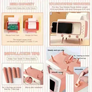 Retro TV-Inspired Tissue Box & Mobile Phone Dock - Bear Hugs