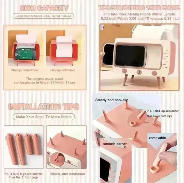 Retro TV-Inspired Tissue Box & Mobile Phone Dock - Bear Hugs