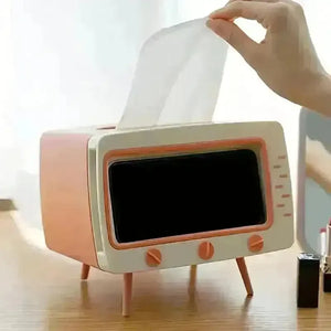 Retro TV-Inspired Tissue Box & Mobile Phone Dock - Bear Hugs